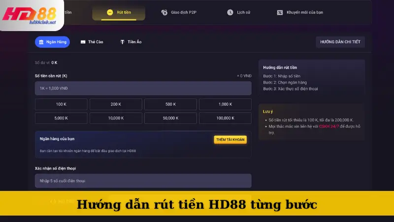 Hướng dẫn rút tiền HD88 từng bước
