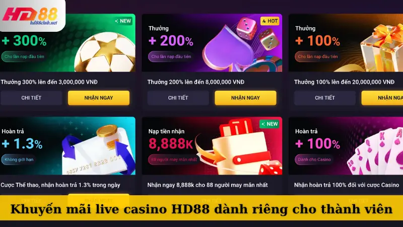 Khuyến mãi live casino HD88 dành riêng cho thành viên
