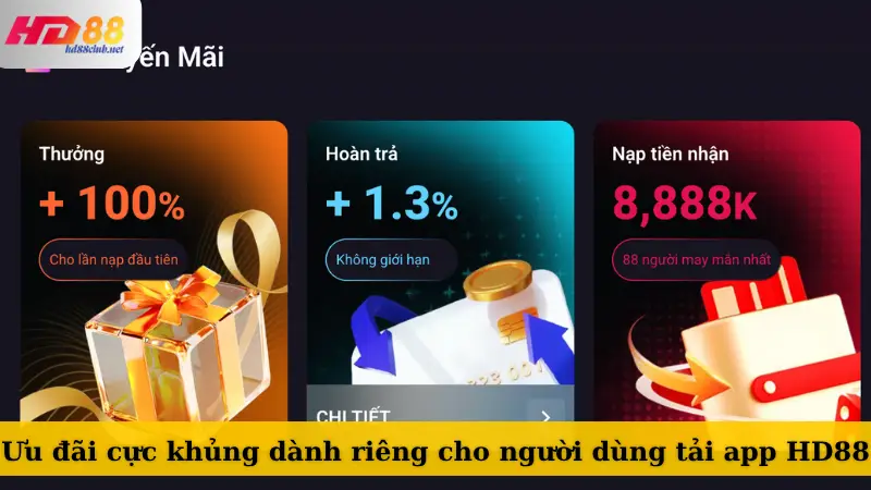 Ưu đãi cực khủng dành riêng cho người dùng tải app HD88