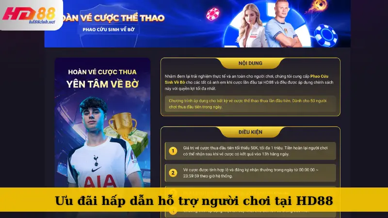Ưu đãi hấp dẫn hỗ trợ người chơi tại HD88